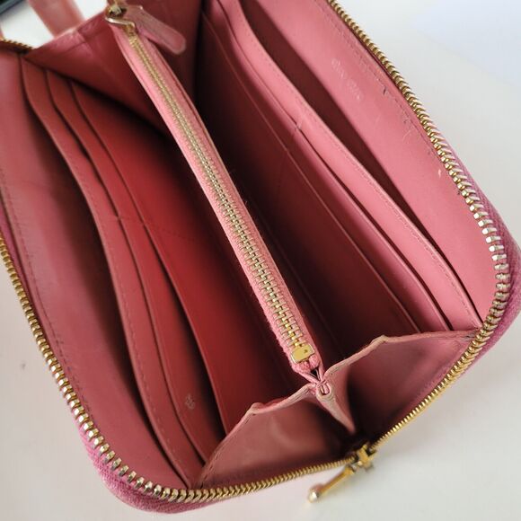 MIU MIU Croc Embossed Pink Leather Zip Around Wallet Clutch Continental Large - Picture 6 of 11
